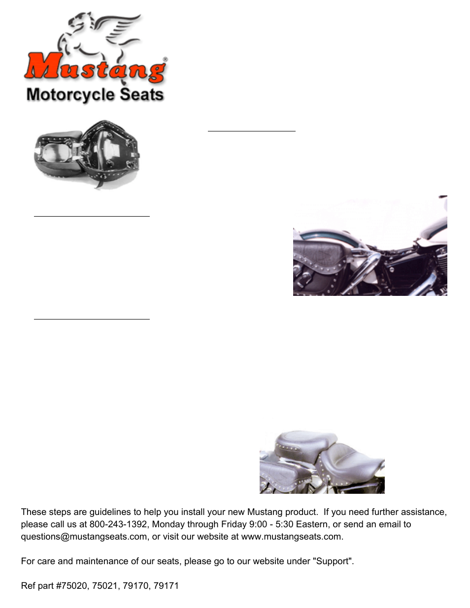 Mustang Motorcycle Seats Touring Two-Piece Vintage Seat - Honda VT1100 Aero, No Studs, No Conchos User Manual | 1 page