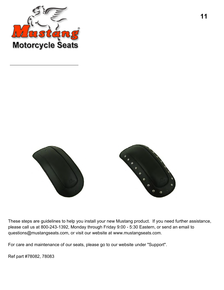 Mustang Motorcycle Seats Studded Fender Bib - Yamaha V-STAR 1100 Silverado User Manual | 1 page