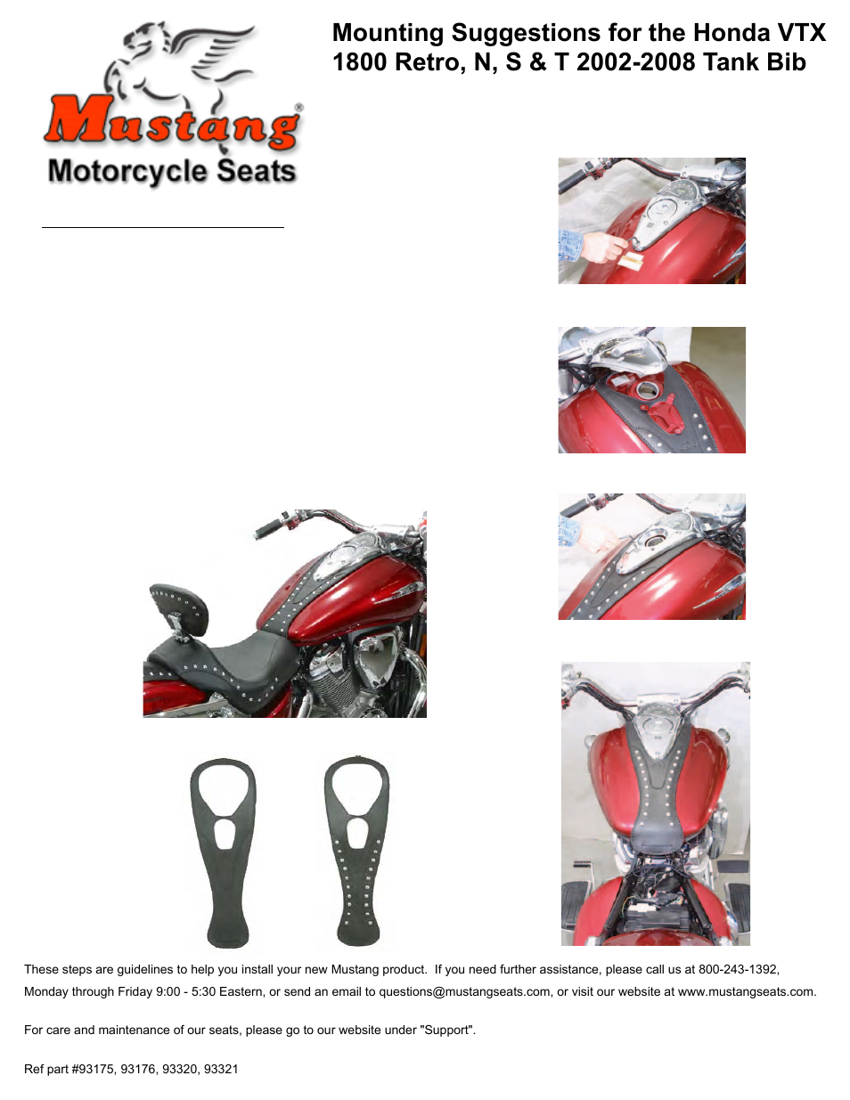 Mustang Motorcycle Seats Studded Pouch Tank Bib - Honda VTX 1800 Retro, S, T & N User Manual | 1 page