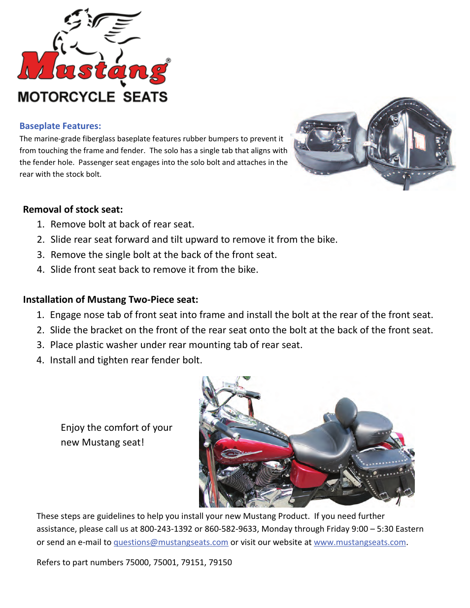 Mustang Motorcycle Seats Wide Touring Two-Piece Studded Seat - Honda VT750 ACE User Manual | 1 page
