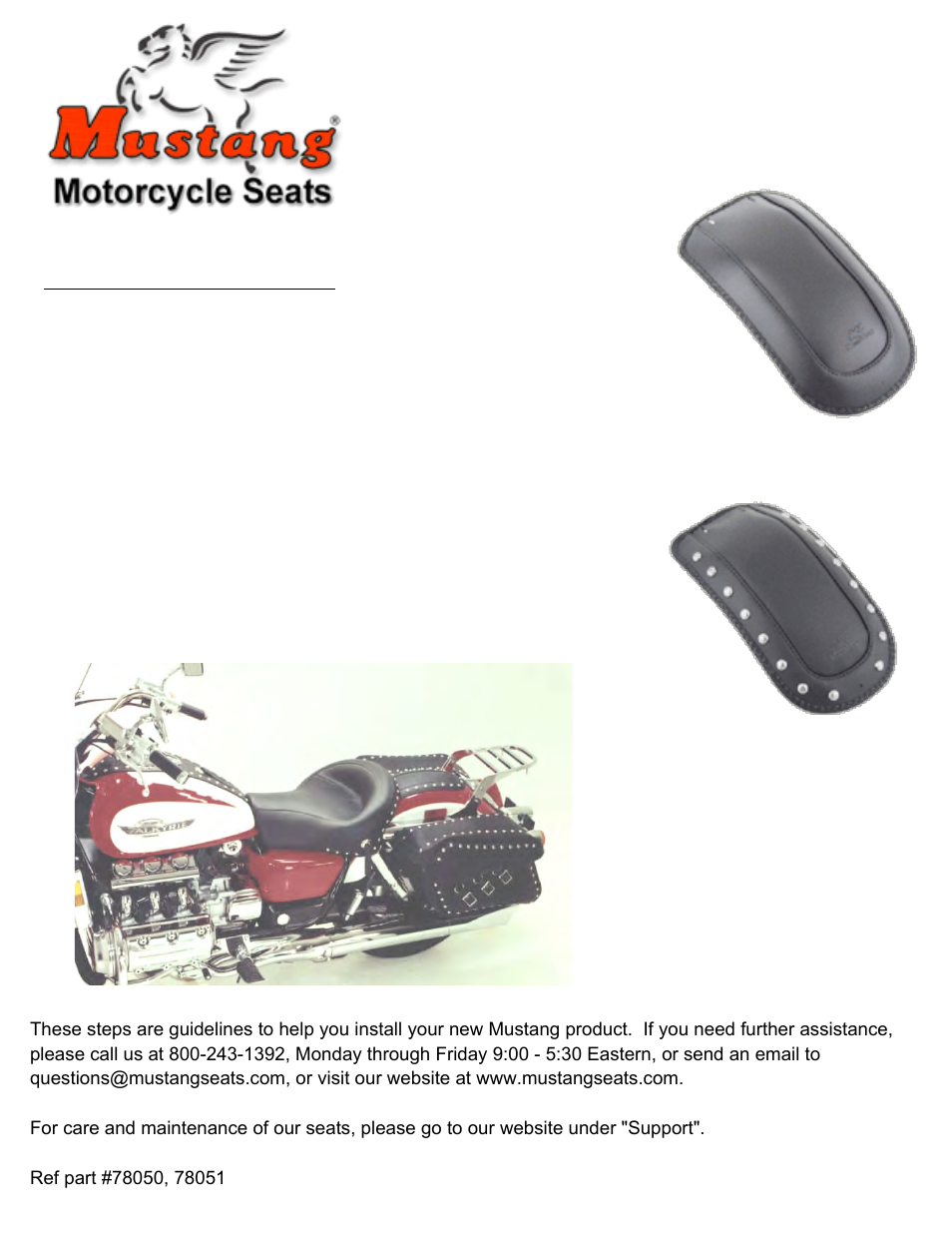 Mustang Motorcycle Seats Studded Fender Bib - Honda Valkyrie User Manual | 1 page