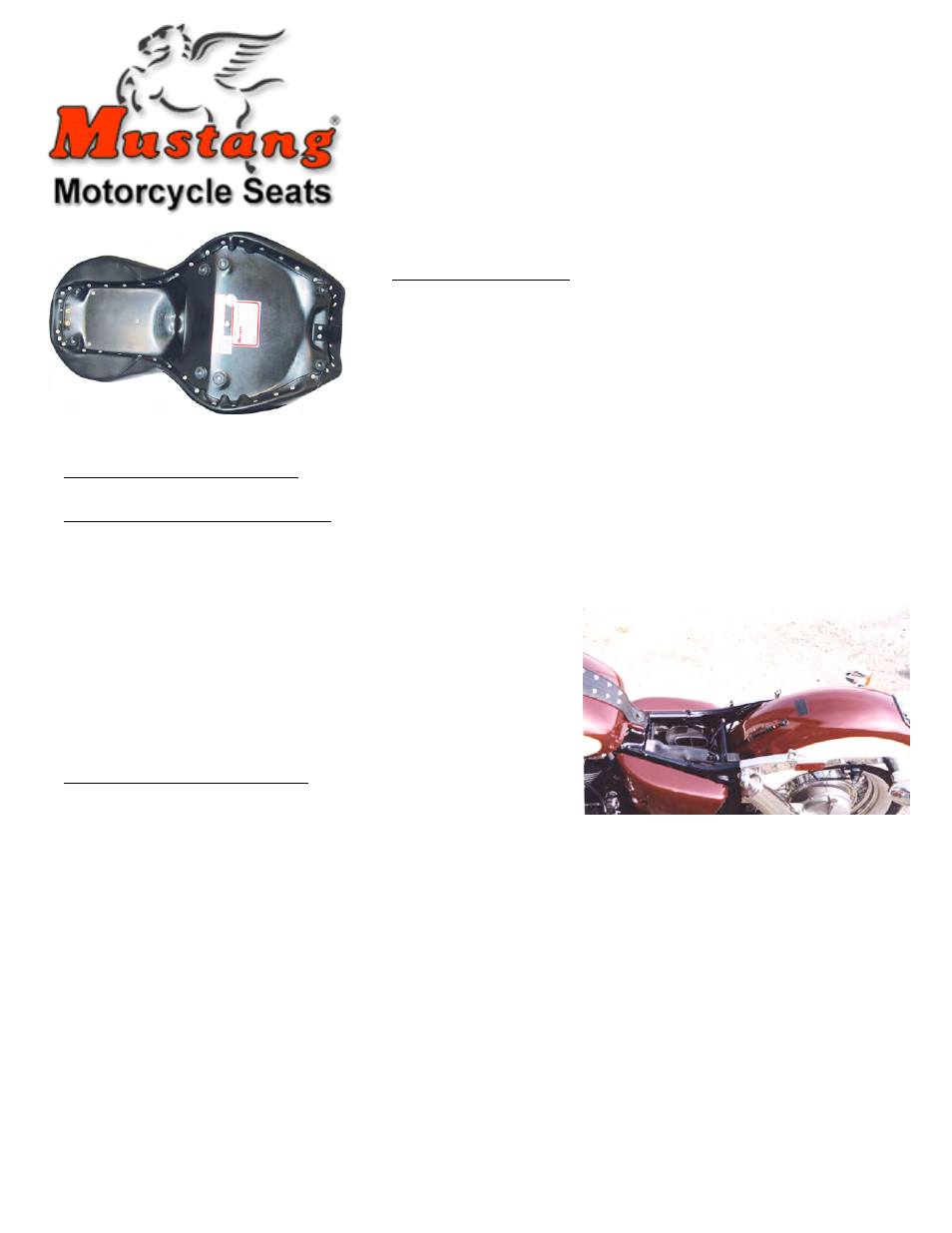 Mustang Motorcycle Seats One-Piece Deluxe DayTripper Seat - Honda VT1100 ACE User Manual | 2 pages