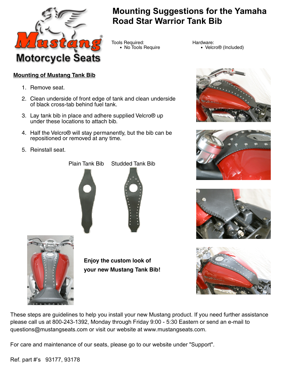 Mustang Motorcycle Seats Studded Tank Bib - Yamaha Road Star Warrior User Manual | 1 page