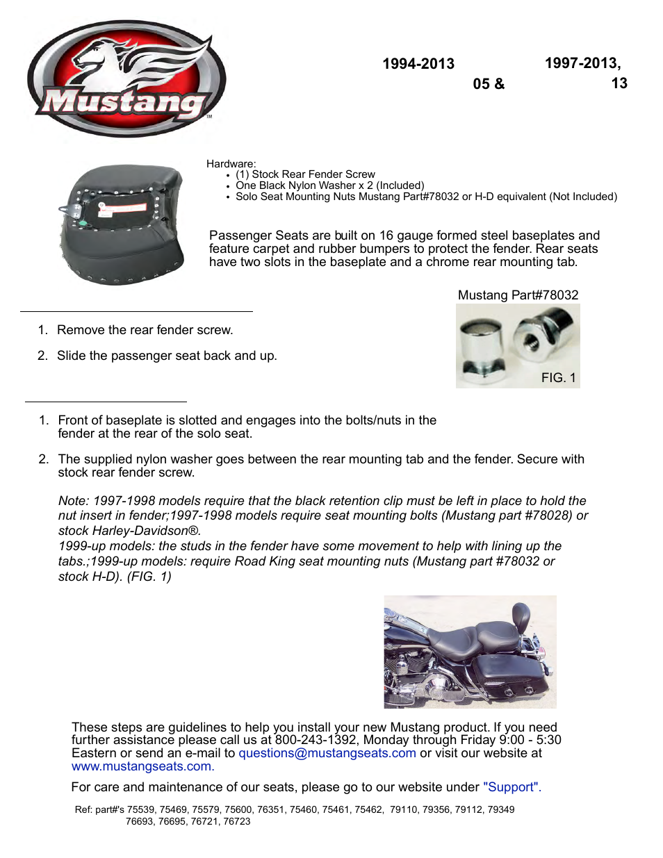 Mustang Motorcycle Seats Harley-Davidson FLHT User Manual | 1 page