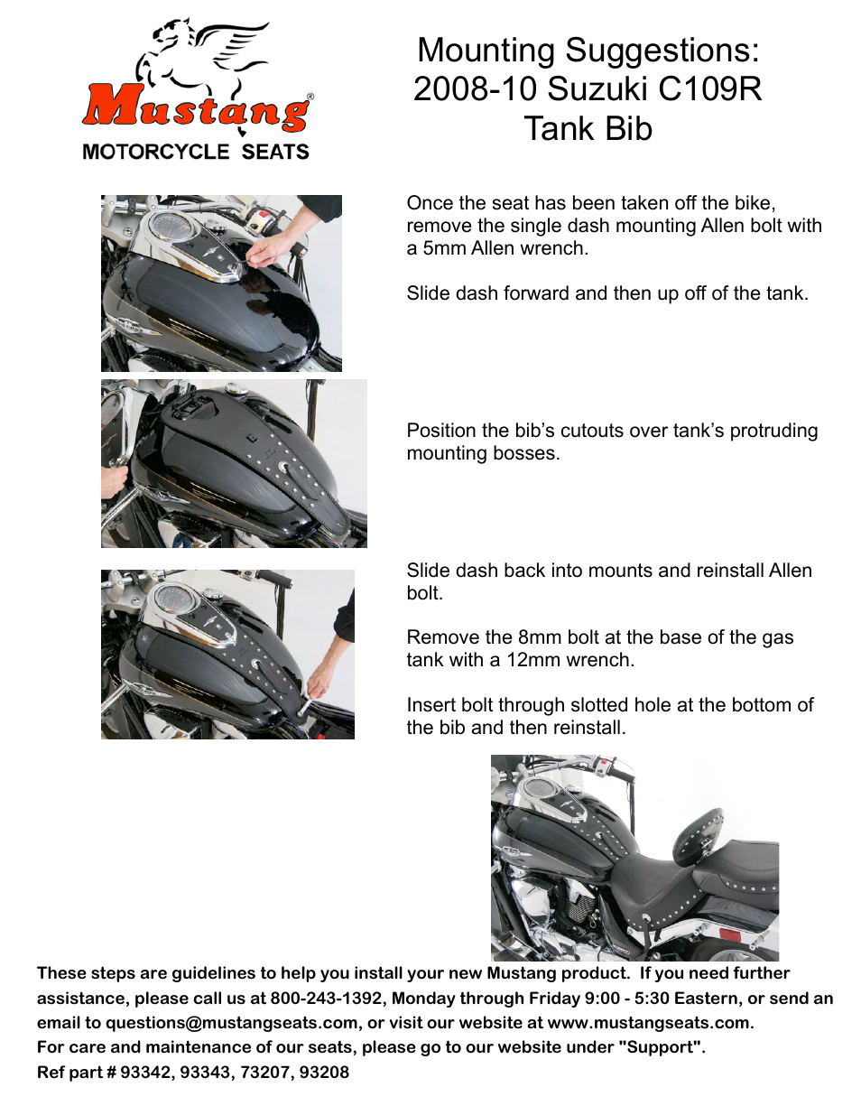 Mustang Motorcycle Seats Studded Tank Bib - Suzuki Boulevard C109R User Manual | 1 page