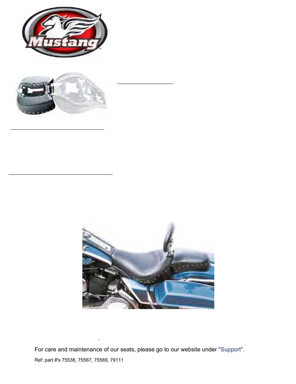 Mustang Motorcycle Seats Studded Recessed Rear Seat, 13.5" wide, Black Studs Harley-Davidson FLHR User Manual | 1 page