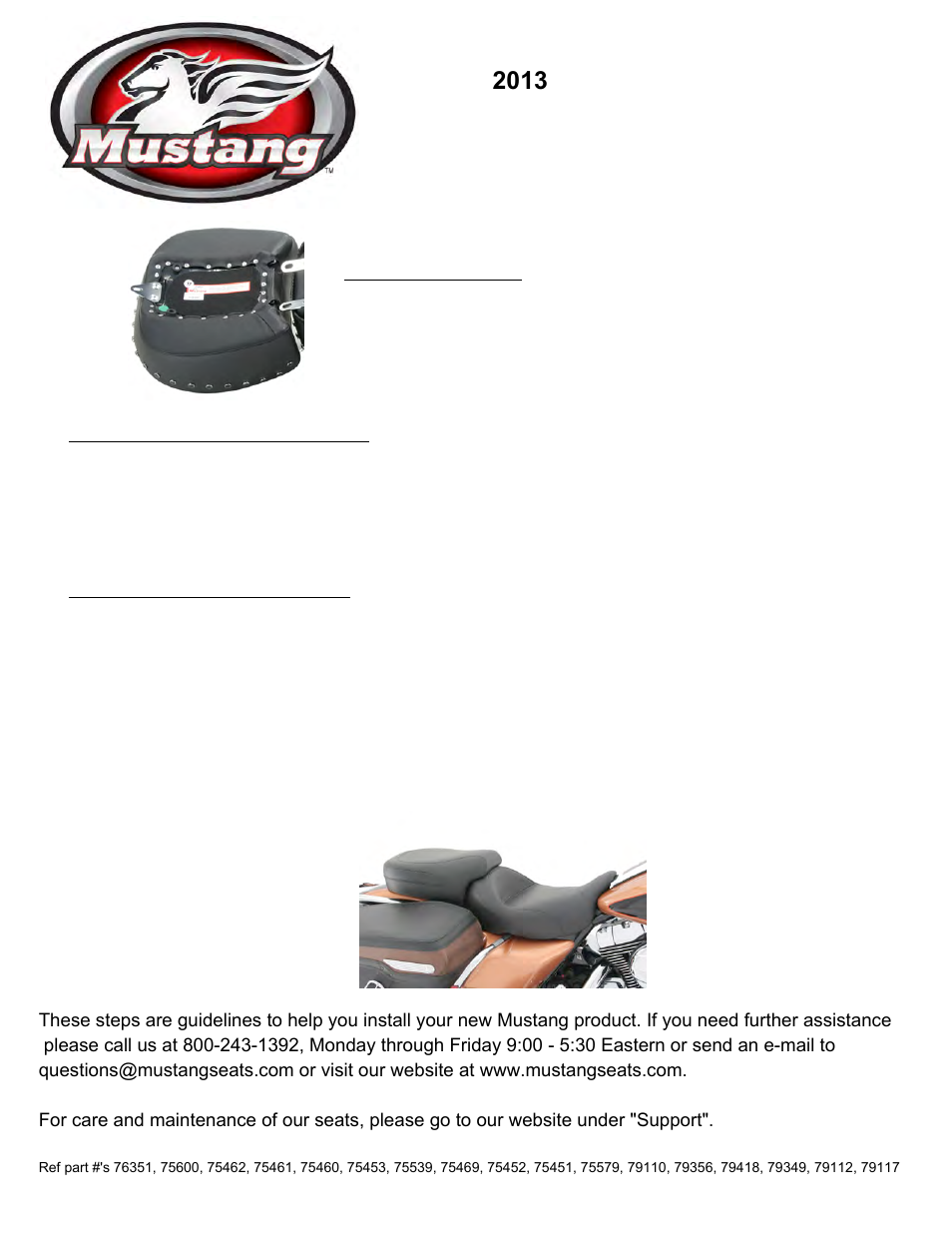 Mustang Motorcycle Seats Tripper Rear Seat Harley-Davidson FLHT__FLTR User Manual | 1 page