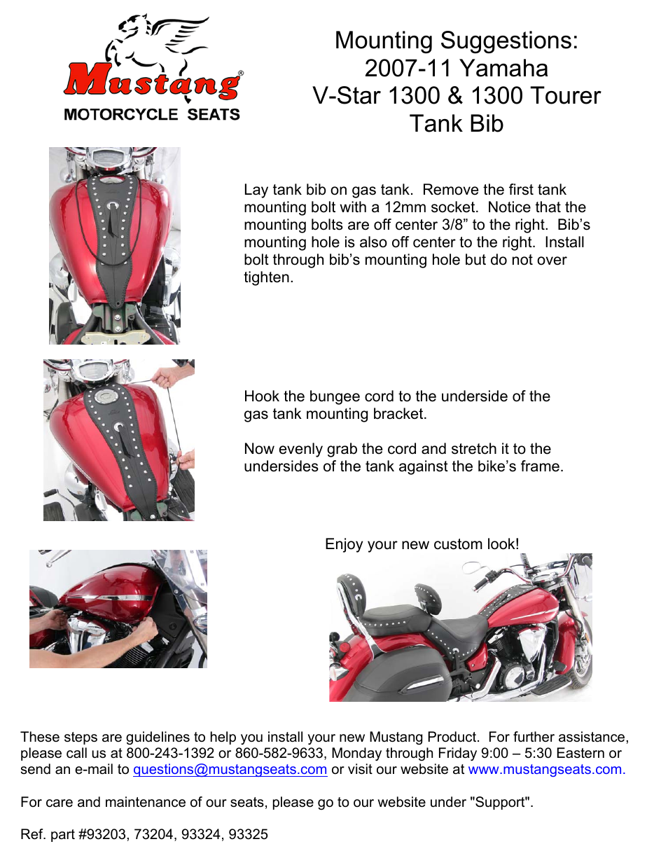 Mustang Motorcycle Seats Studded Pouch Tank Bib - Yamaha V-Star 1300 User Manual | 1 page