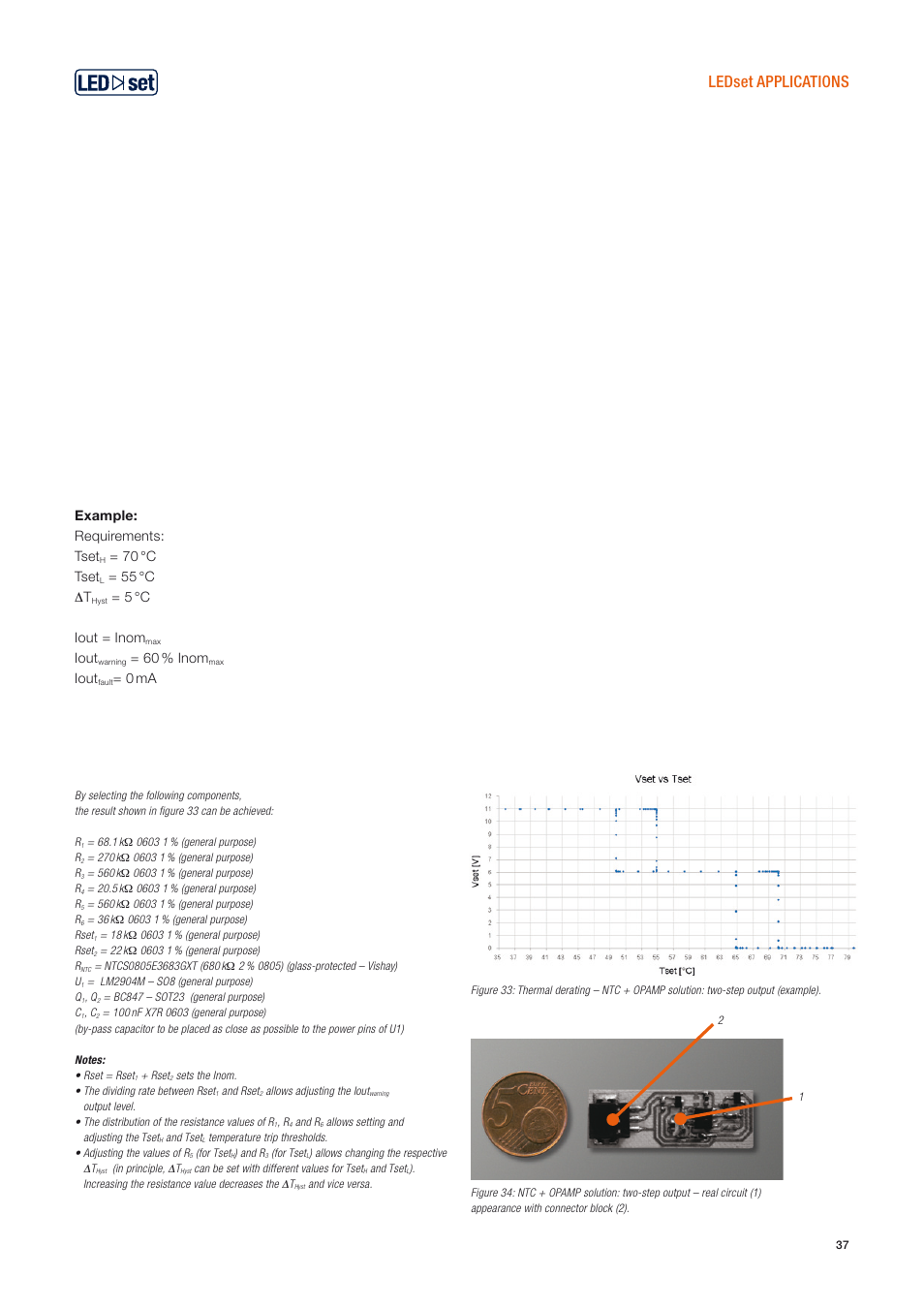 Ledset applications, Example: requirements: tset, 70 °c tset | 55 °c δt, 5 °c iout = inom, Iout, 60 % inom, 0 ma | OSRAM OPTOTRONIC Constant current LED power supplies with 3DIM User Manual | Page 37 / 50