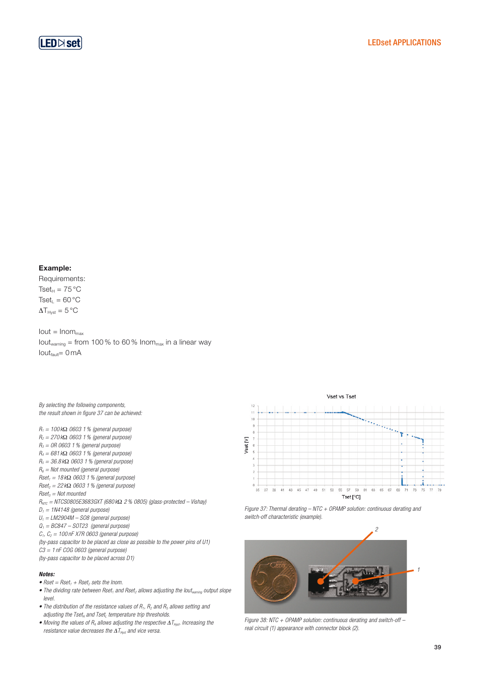 Ledset applications, Example: requirements: tset, 75 °c tset | 60 °c δt, 5 °c iout = inom, Iout, 0 ma | OSRAM OPTOTRONIC Constant current LED power supplies with 3DIM User Manual | Page 39 / 50