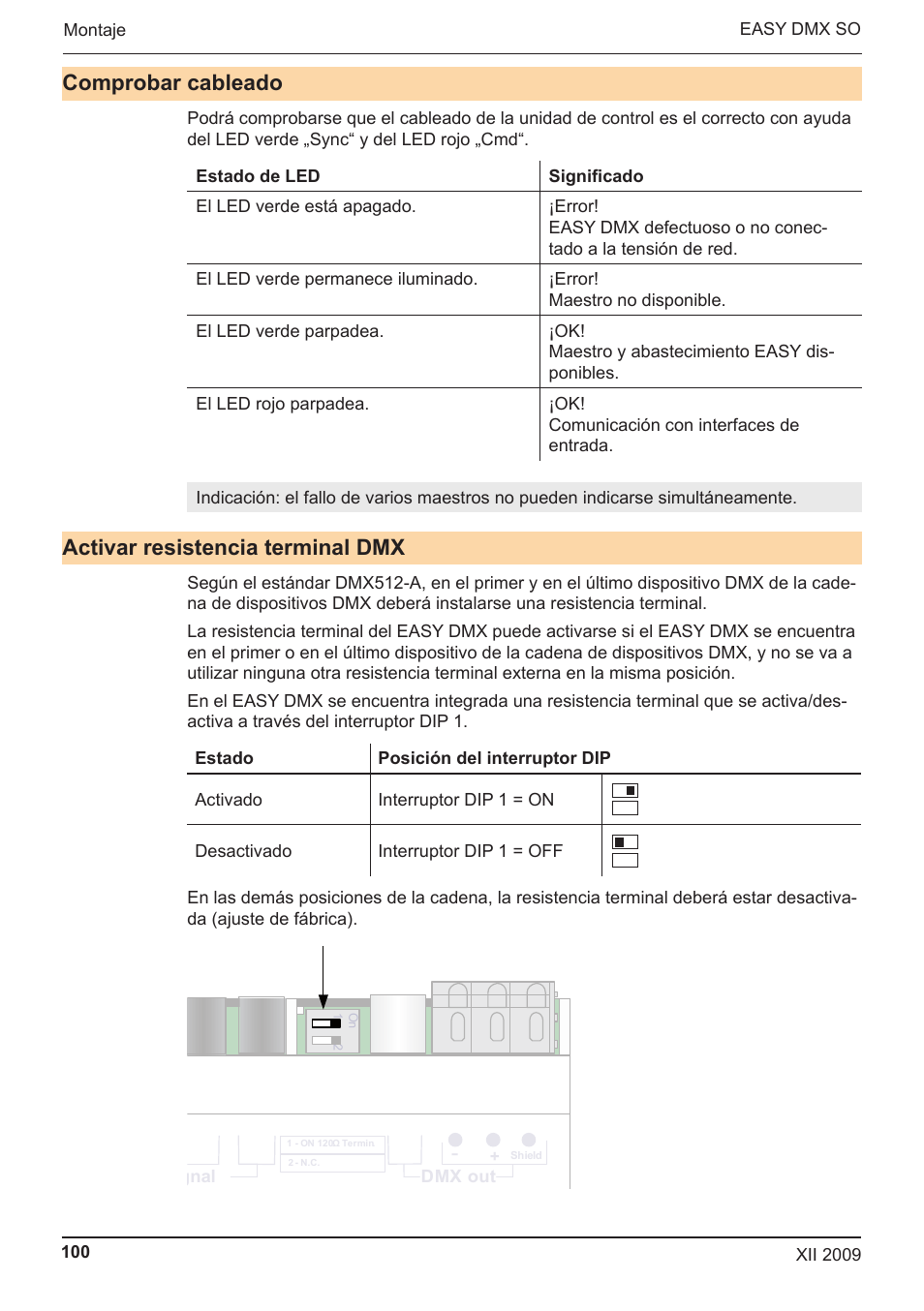 Comprobar cableado, Activar resistencia terminal dmx, Easy dmx 16x4 so | OSRAM EASY DMX 16x4 SO User Manual | Page 100 / 114