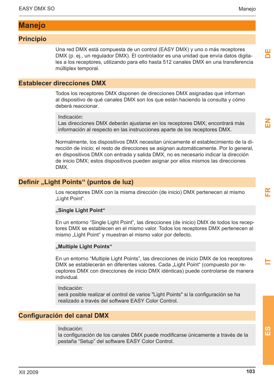 Manejo, De en fr it es | OSRAM EASY DMX 16x4 SO User Manual | Page 103 / 114