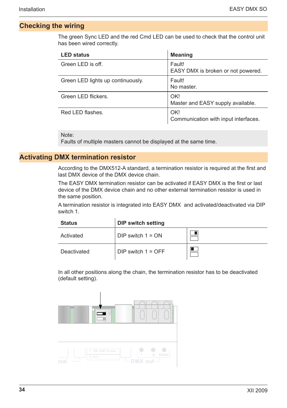 Checking the wiring, Activating dmx termination resistor, Easy dmx 16x4 so | OSRAM EASY DMX 16x4 SO User Manual | Page 34 / 114