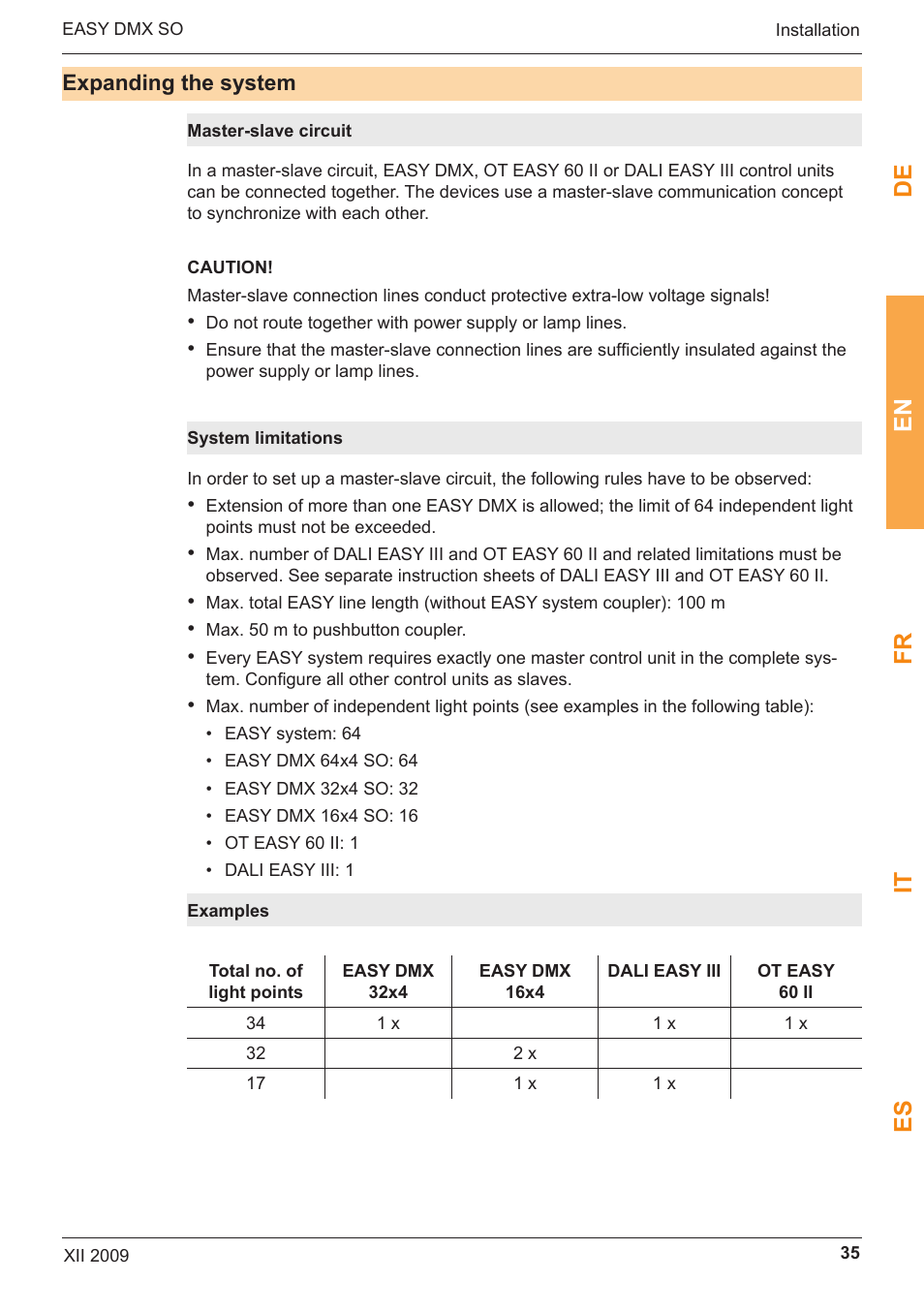 De en fr it es | OSRAM EASY DMX 16x4 SO User Manual | Page 35 / 114