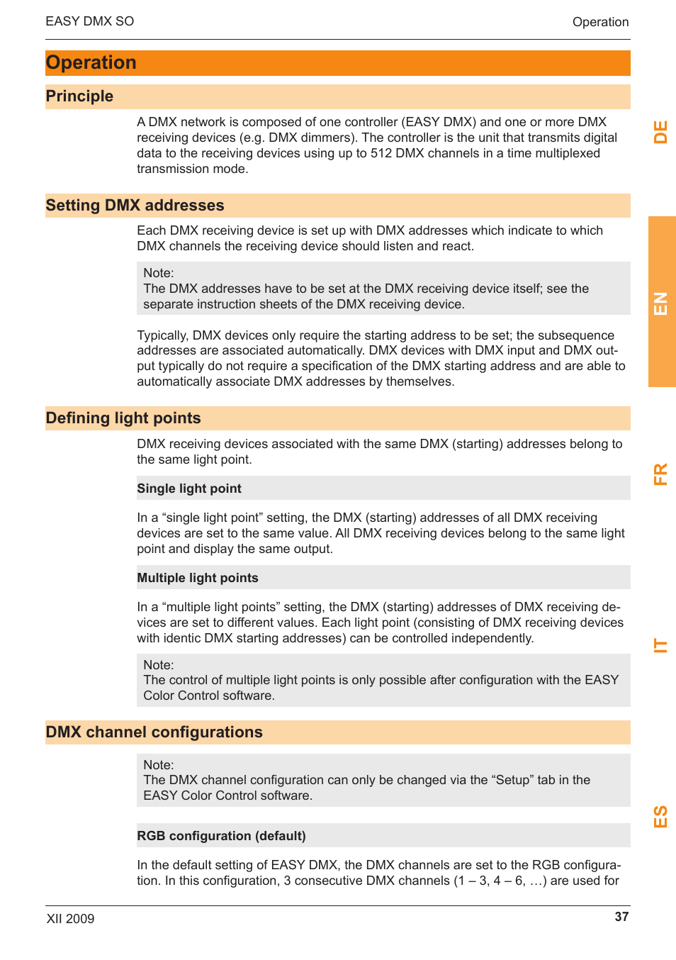 Operation, De en fr it es | OSRAM EASY DMX 16x4 SO User Manual | Page 37 / 114