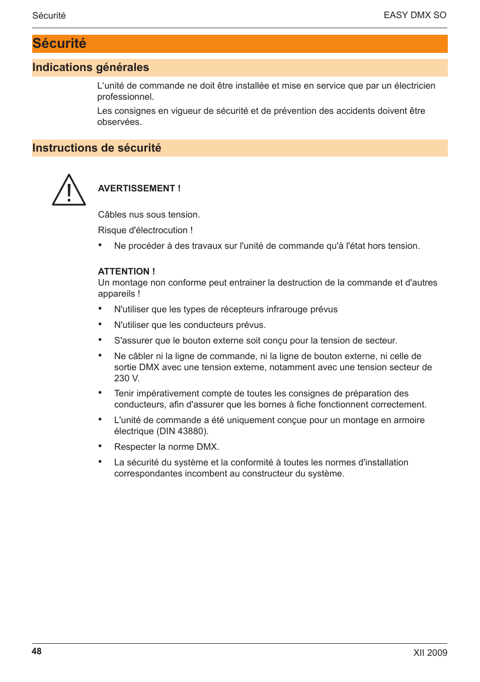 Sécurité | OSRAM EASY DMX 16x4 SO User Manual | Page 48 / 114
