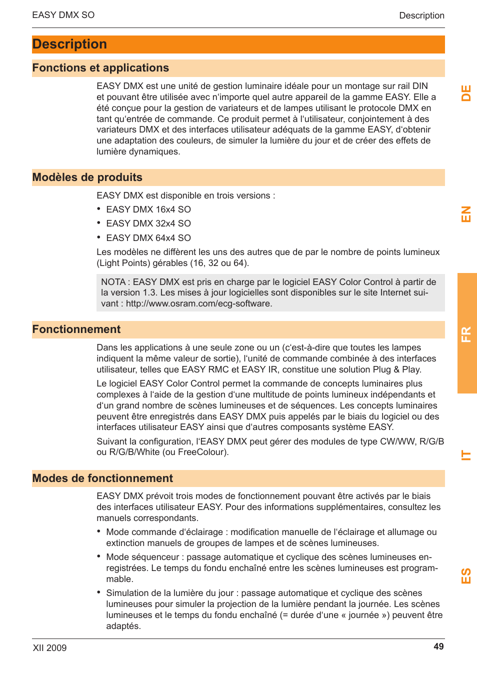 Description, De en fr it es | OSRAM EASY DMX 16x4 SO User Manual | Page 49 / 114