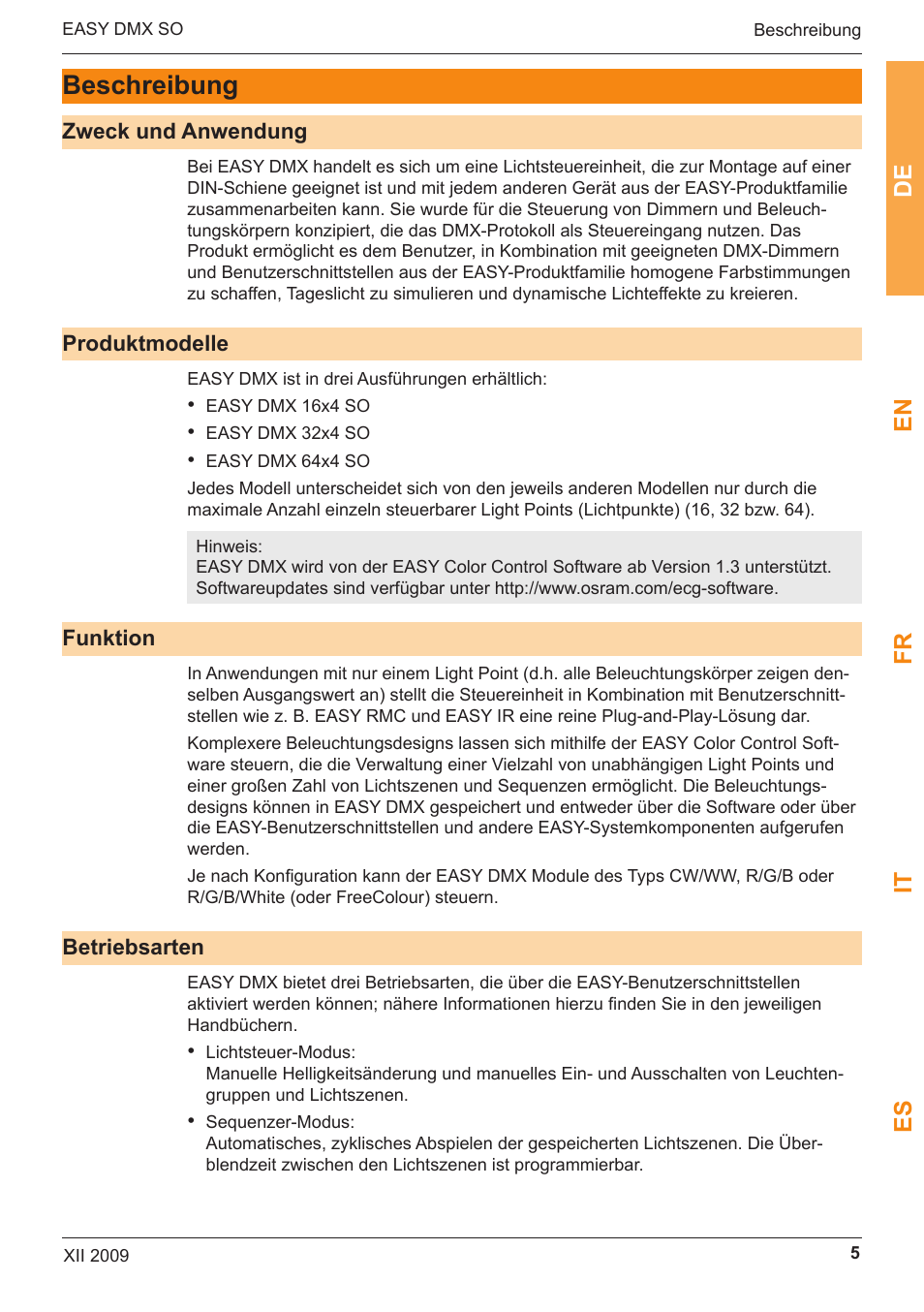 Beschreibung, De en fr it es | OSRAM EASY DMX 16x4 SO User Manual | Page 5 / 114