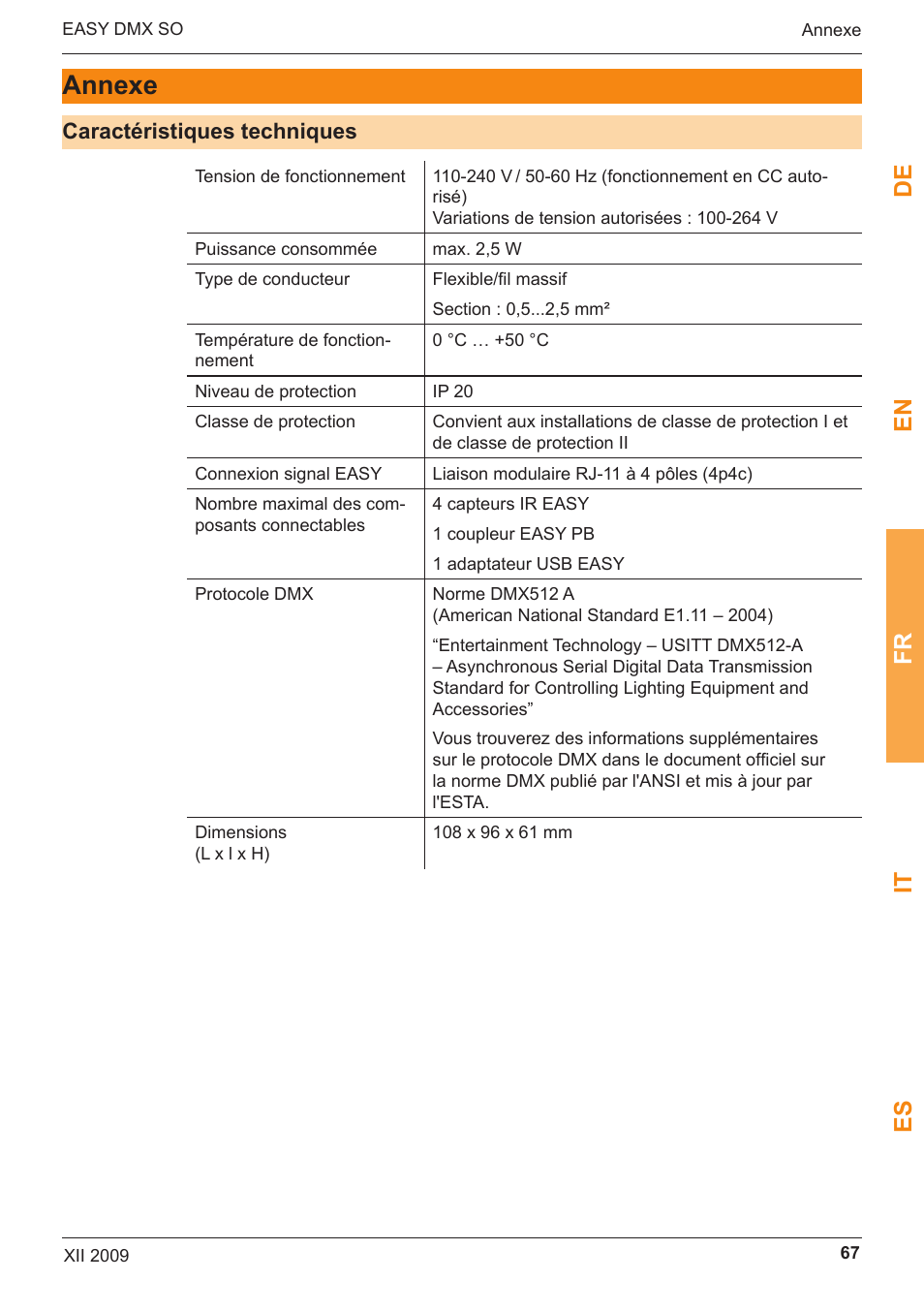 Annexe, De en fr it es | OSRAM EASY DMX 16x4 SO User Manual | Page 67 / 114