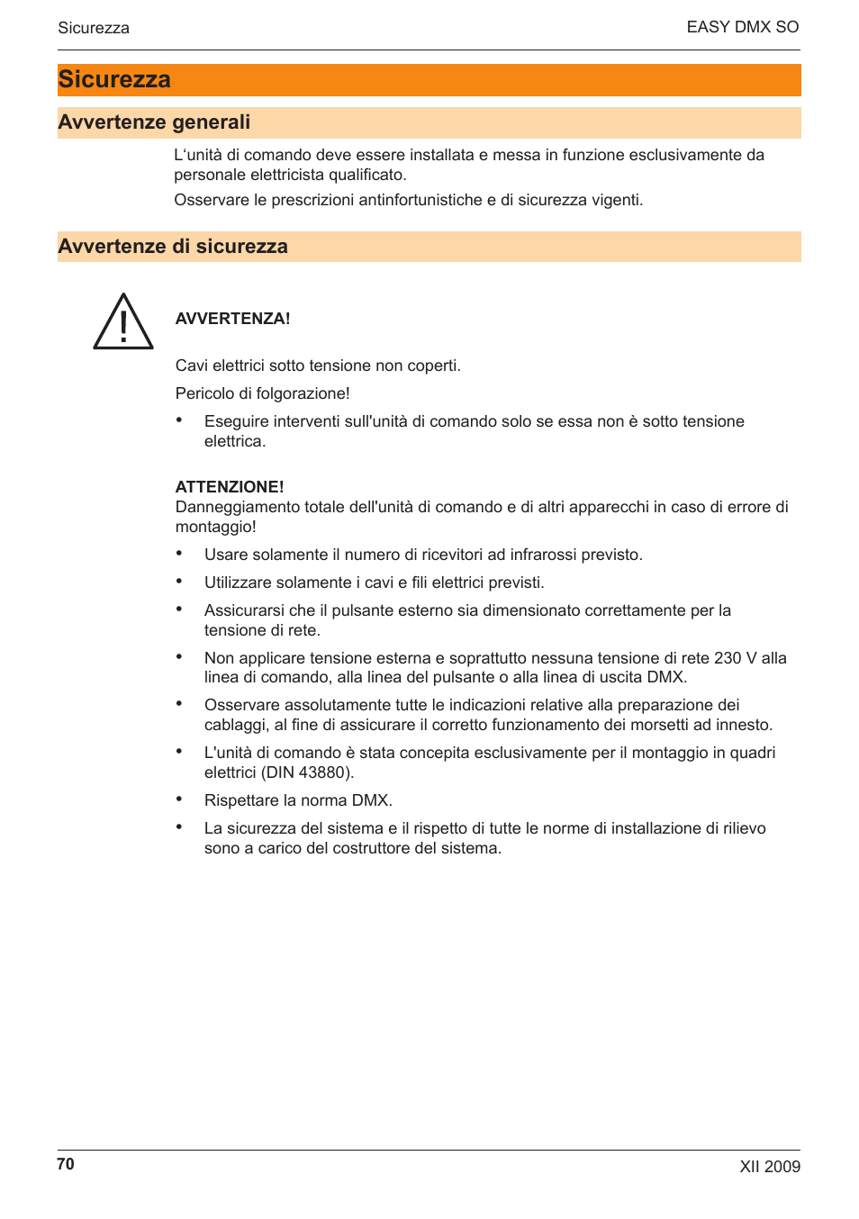Sicurezza | OSRAM EASY DMX 16x4 SO User Manual | Page 70 / 114