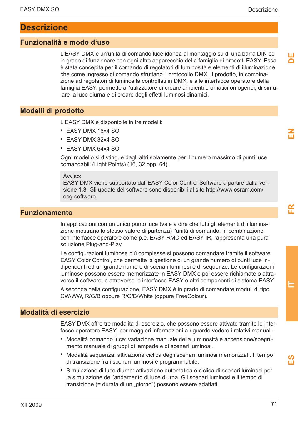 Descrizione, De en fr it es | OSRAM EASY DMX 16x4 SO User Manual | Page 71 / 114