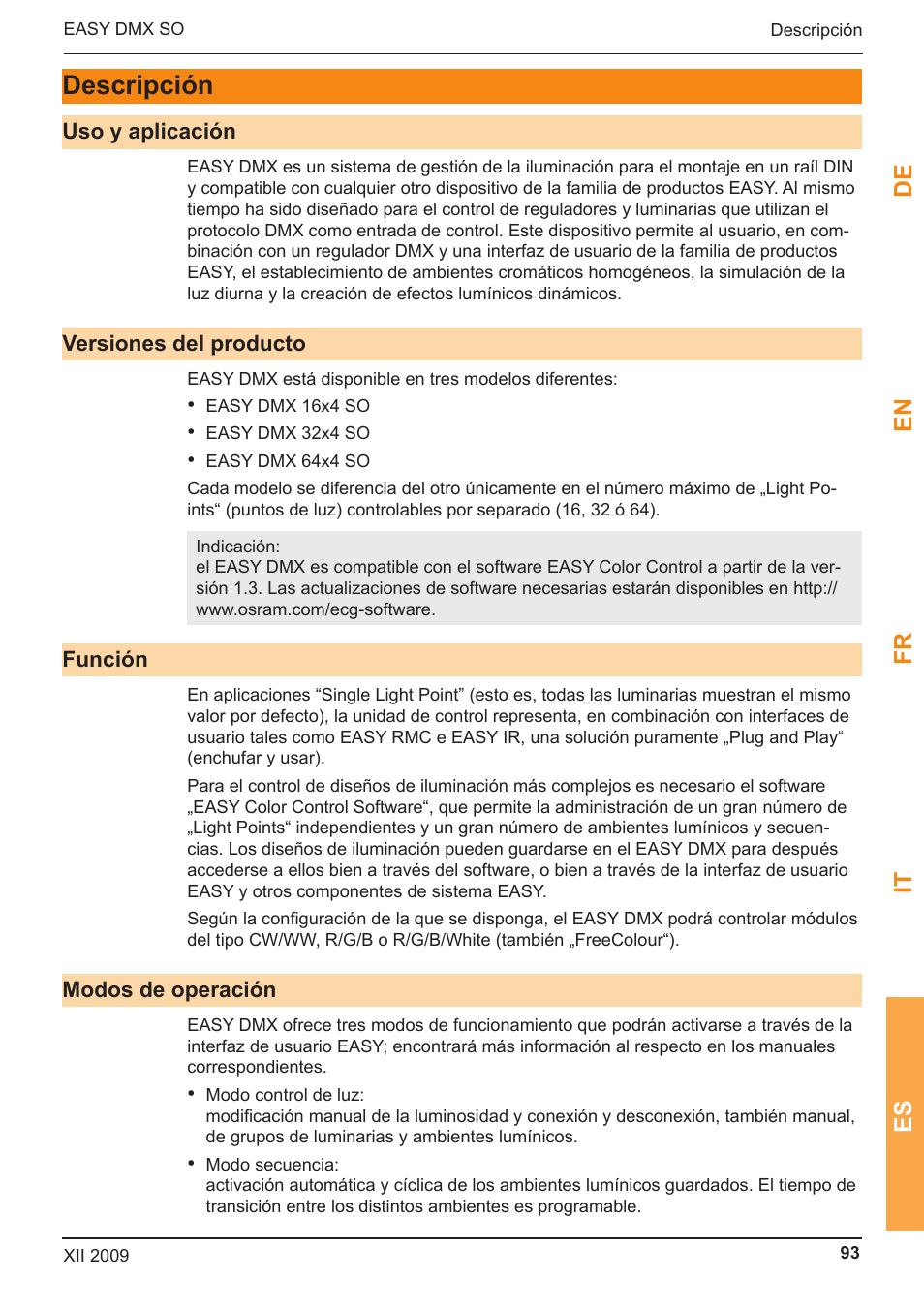 Descripción, De en fr it es | OSRAM EASY DMX 16x4 SO User Manual | Page 93 / 114