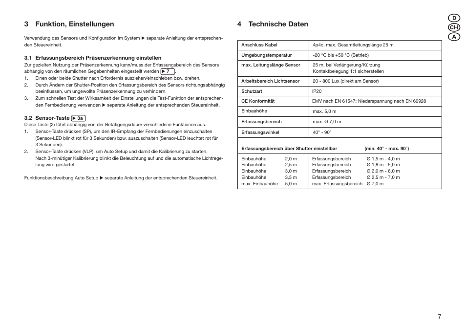 3 funktion, einstellungen, 4 technische daten | OSRAM DALIeco LS User Manual | Page 7 / 16