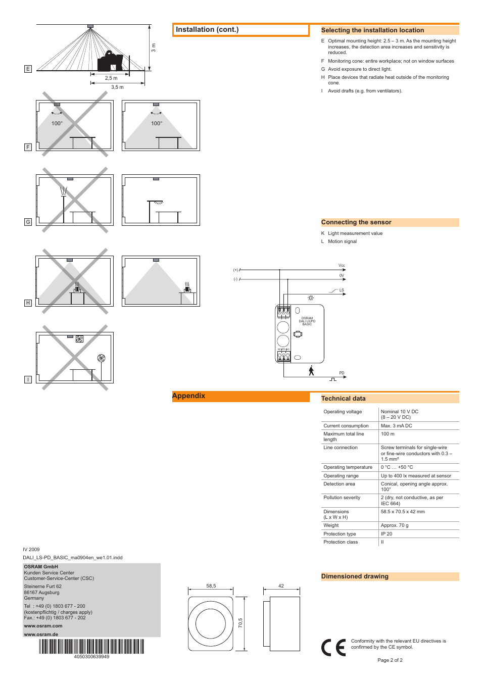 Installation (cont.), Appendix | OSRAM PD BASIC User Manual | Page 2 / 2