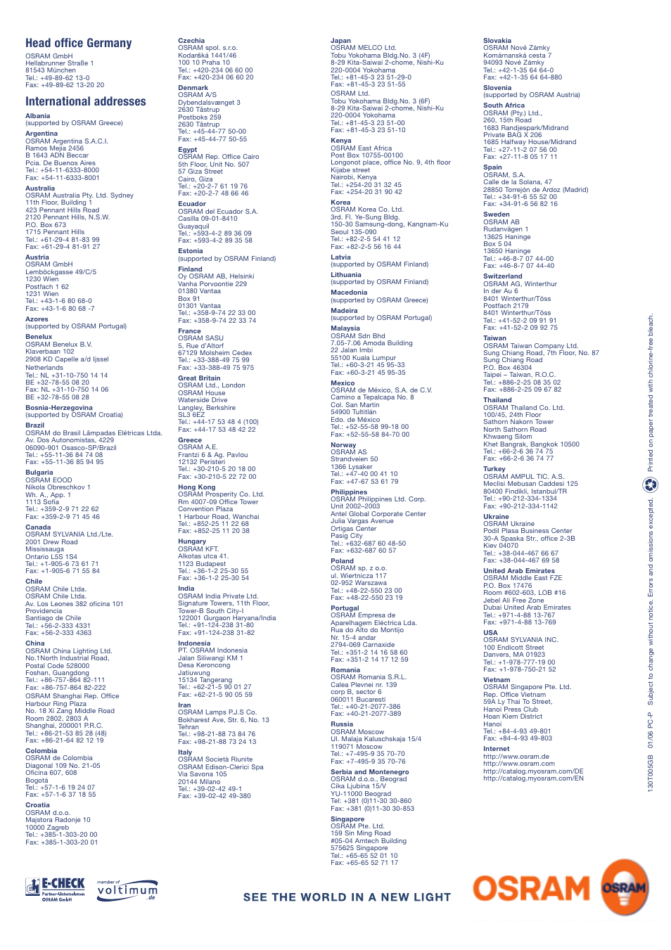 Head office germany, International addresses | OSRAM HALOTRONIC-PROFESSIONAL HTL User Manual | Page 25 / 25