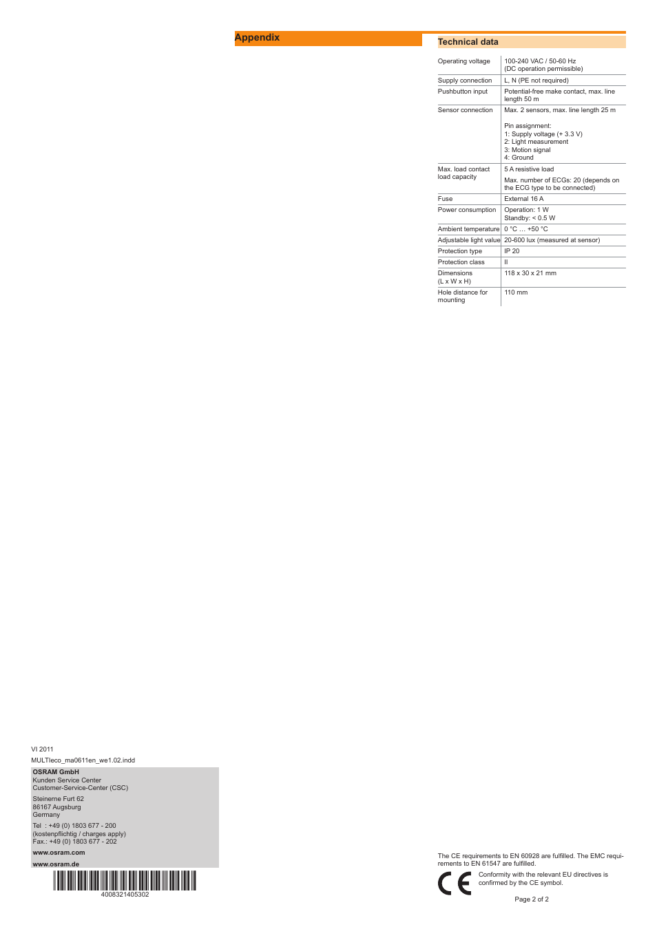 Appendix | OSRAM MULTIeco User Manual | Page 2 / 2