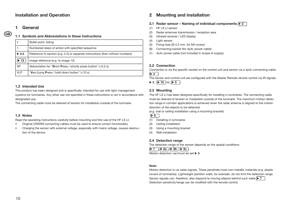 Installation and operation 1 general, 2 mounting and installation | OSRAM HF LS LI User Manual | Page 10 / 28