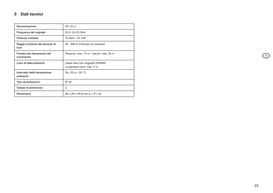 5 dati tecnici | OSRAM HF LS LI User Manual | Page 25 / 28
