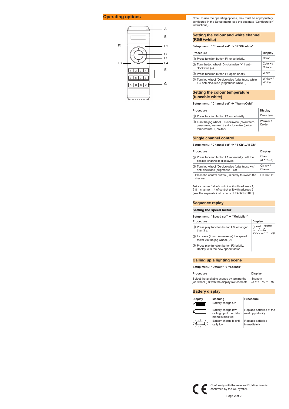 Operating options | OSRAM EASY Hybrid Remote User Manual | Page 2 / 2