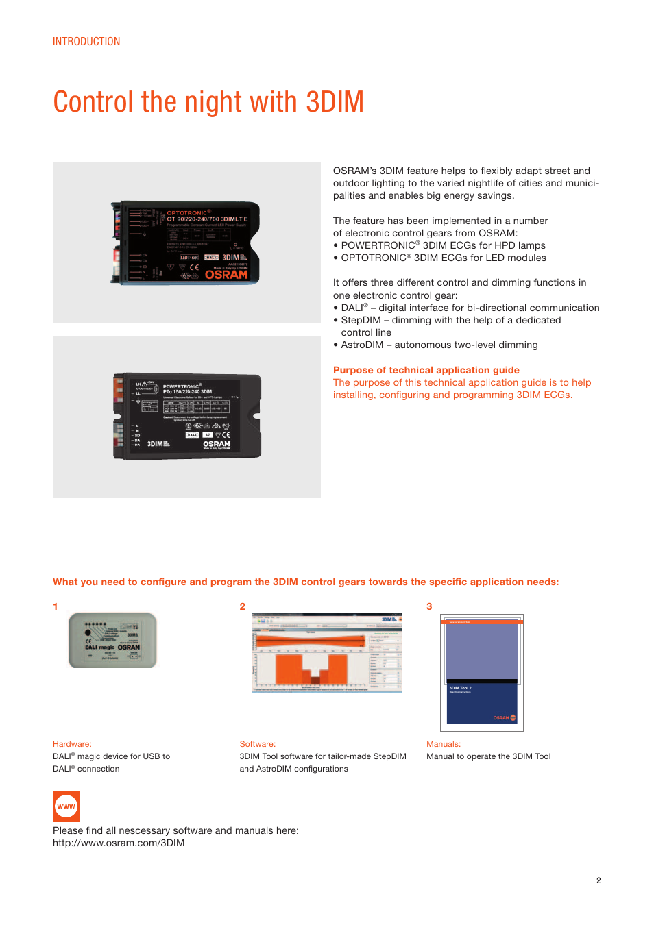 Control the night with 3dim, Introduction | OSRAM OPTOTRONIC Constant current LED power supplies with 3DIM User Manual | Page 2 / 24