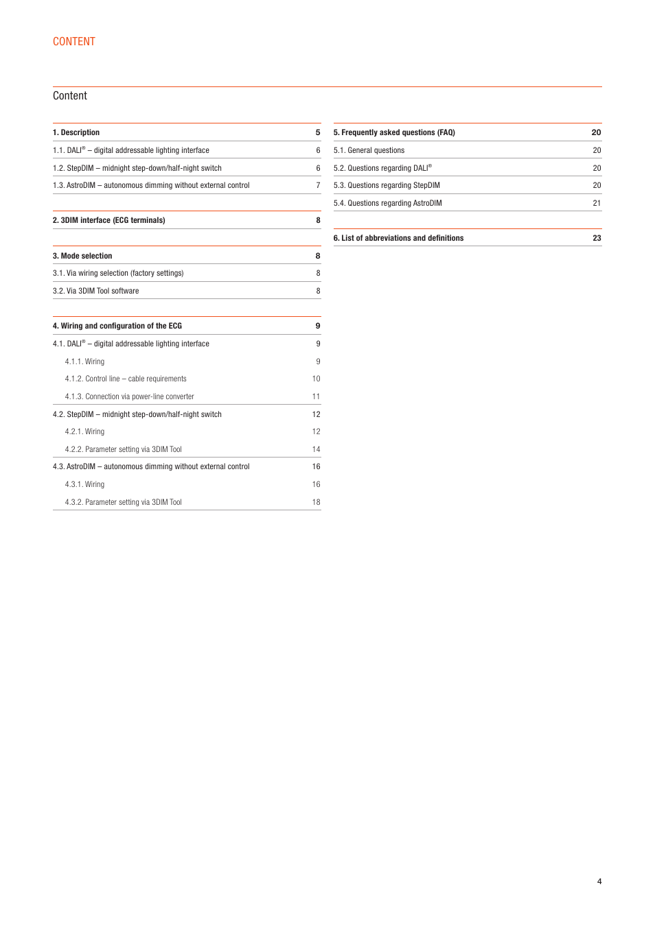Content content | OSRAM OPTOTRONIC Constant current LED power supplies with 3DIM User Manual | Page 4 / 24