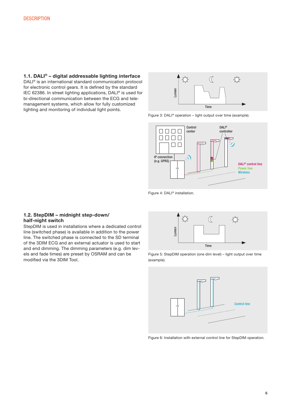 Description 1.1. dali, Digital addressable lighting interface, Stepdim – midnight step-down/ half-night switch | OSRAM OPTOTRONIC Constant current LED power supplies with 3DIM User Manual | Page 6 / 24