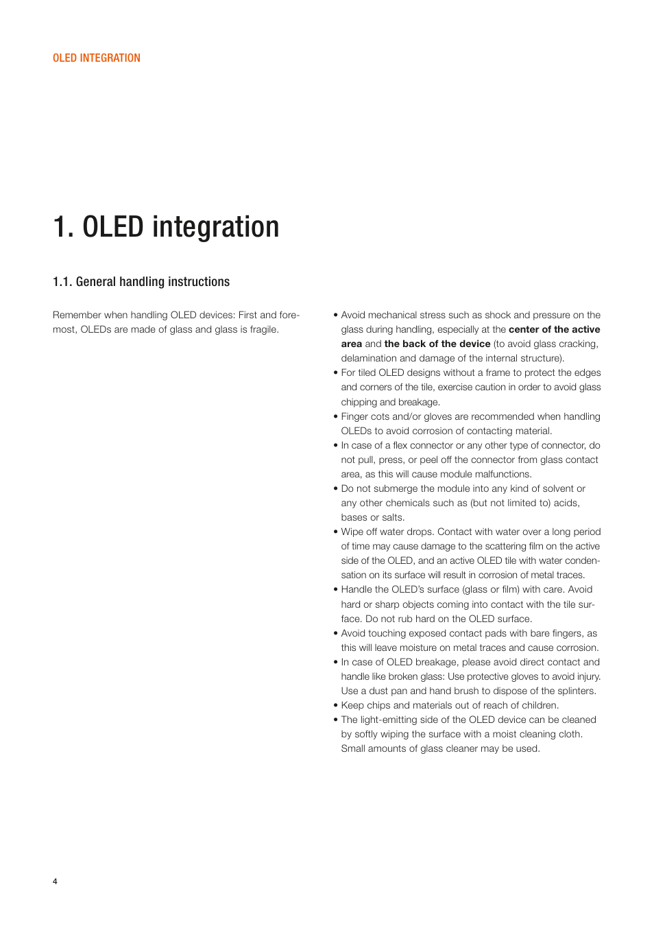 Oled integration, General handling instructions | OSRAM ORBEOS Components User Manual | Page 4 / 20