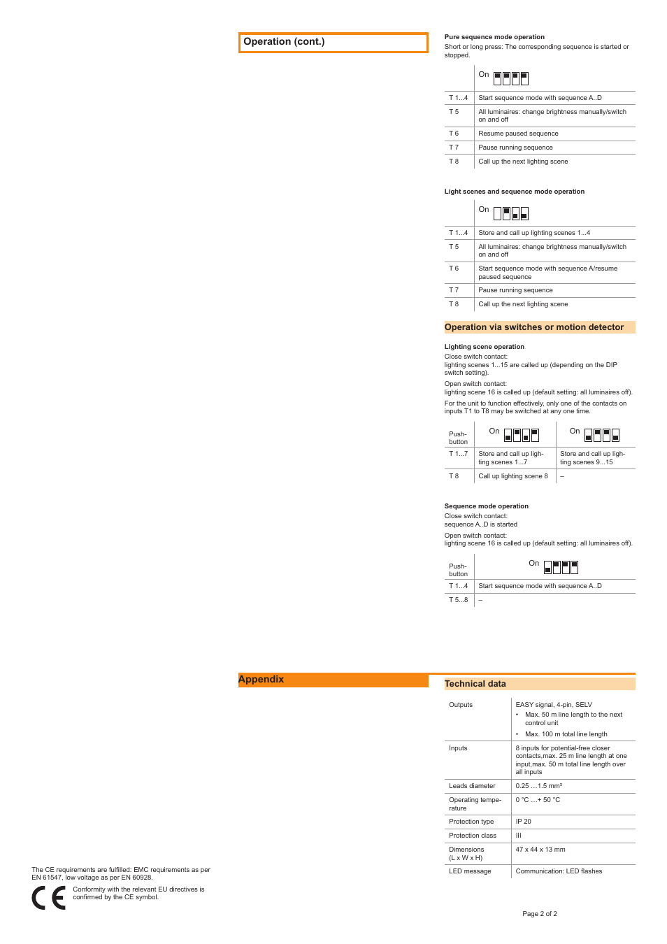 Operation (cont.), Appendix | OSRAM EASY PB Coupler User Manual | Page 2 / 2