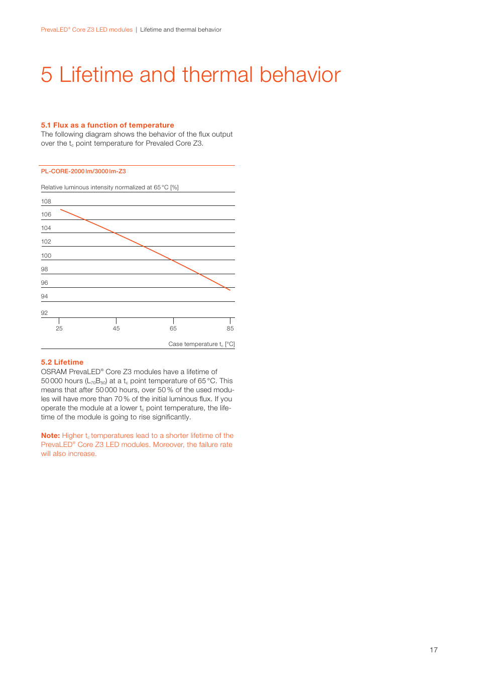5 lifetime and thermal behavior | OSRAM PrevaLED Core Z3 User Manual | Page 17 / 20
