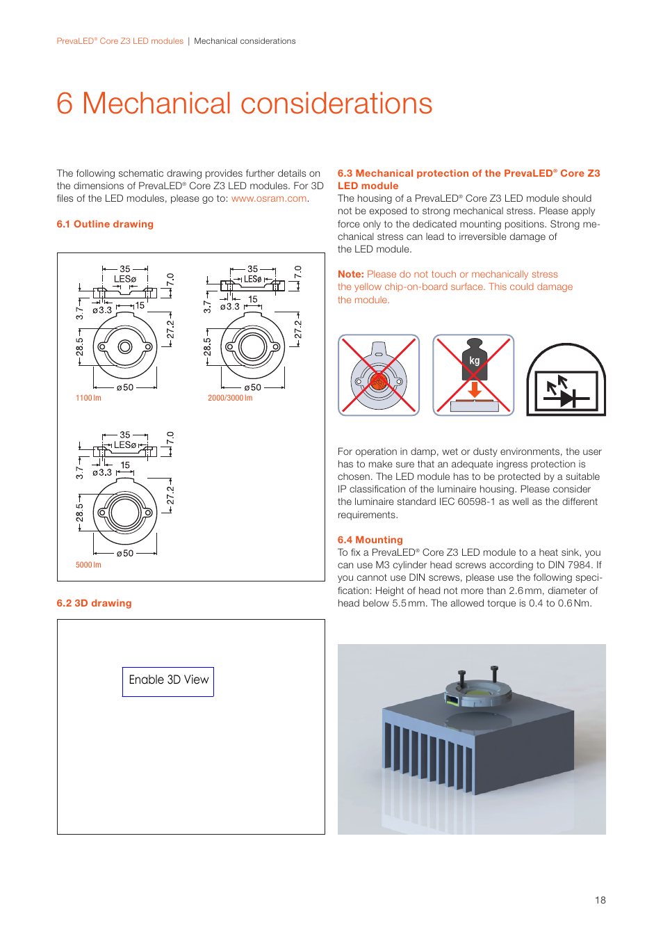 6 mechanical considerations, Enable 3d view | OSRAM PrevaLED Core Z3 User Manual | Page 18 / 20