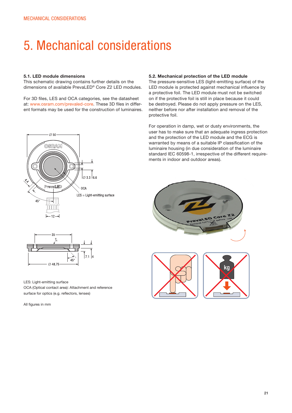 Mechanical considerations | OSRAM PrevaLED Core Z2 User Manual | Page 21 / 27
