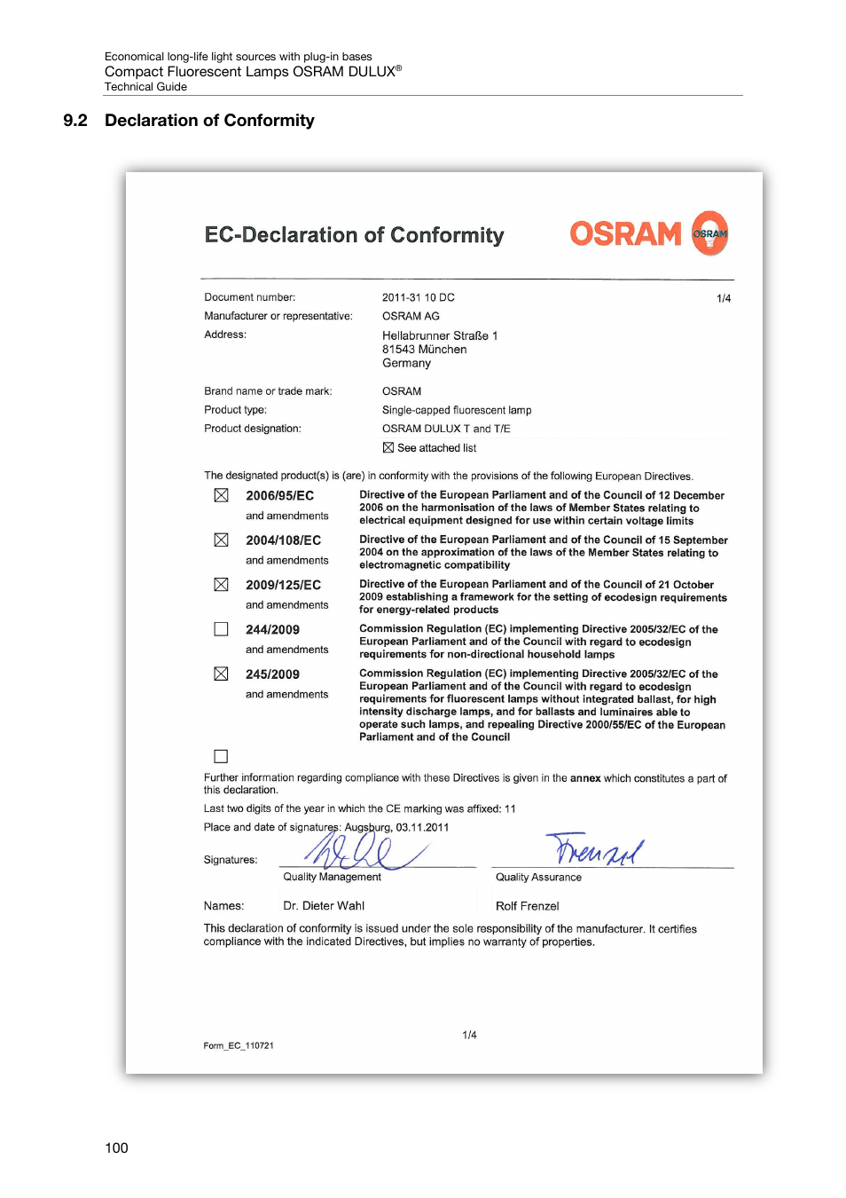 2 declaration of conformity | OSRAM DULUX F User Manual | Page 102 / 108