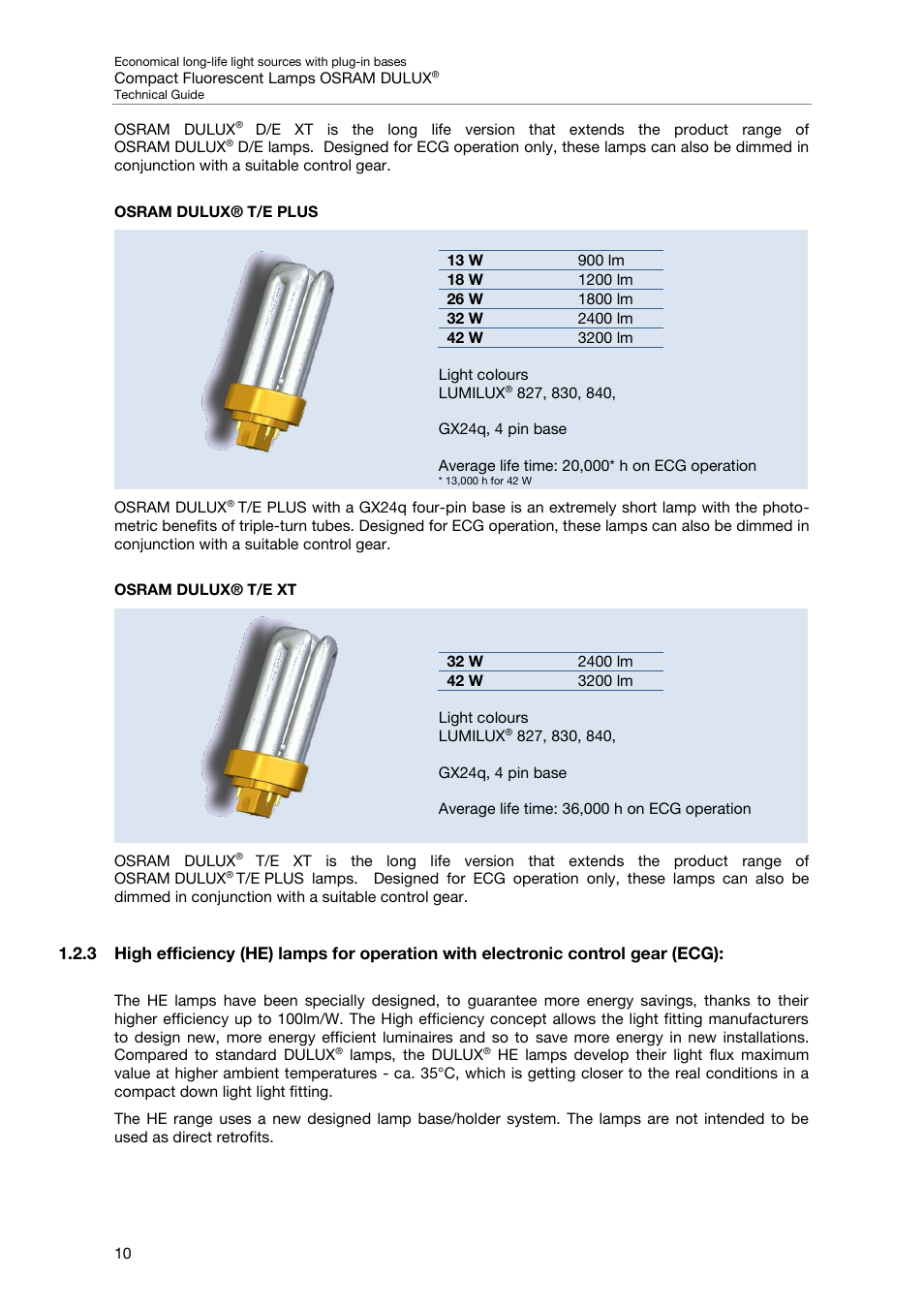 Osram dulux® t/e plus, Osram dulux® t/e xt | OSRAM DULUX F User Manual | Page 12 / 108