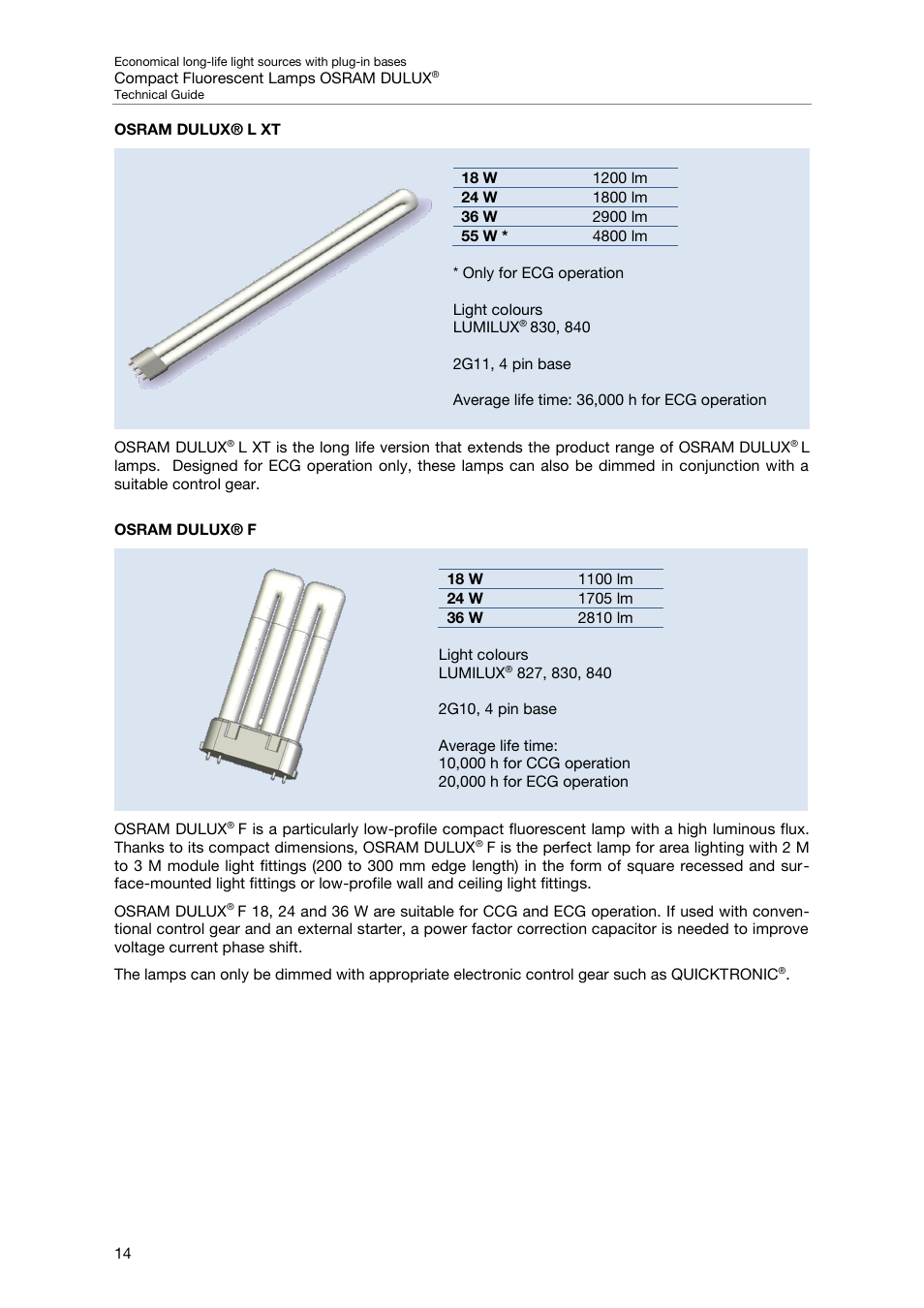 Osram dulux® l xt, Osram dulux® f | OSRAM DULUX F User Manual | Page 16 / 108