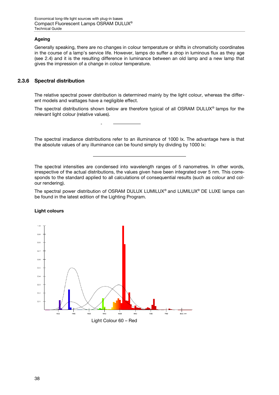 Ageing, 6 spectral distribution, Light colours | OSRAM DULUX F User Manual | Page 40 / 108