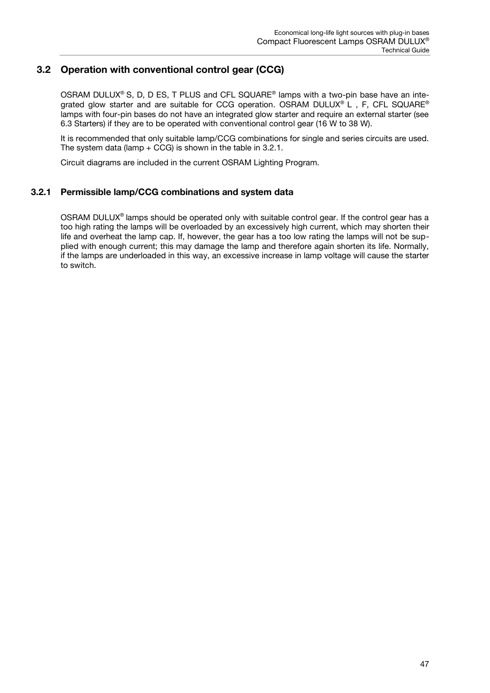 2 operation with conventional control gear (ccg) | OSRAM DULUX F User Manual | Page 49 / 108