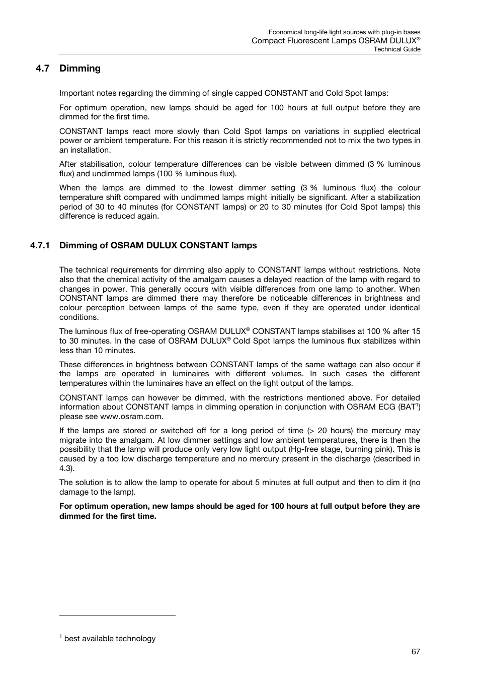 7 dimming, 1 dimming of osram dulux constant lamps | OSRAM DULUX F User Manual | Page 69 / 108