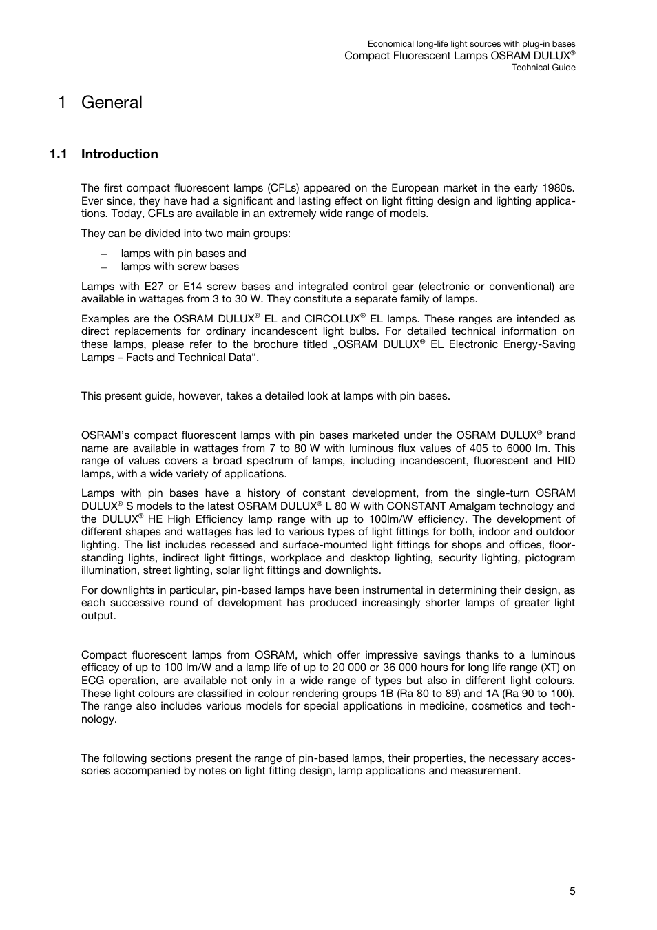 1 general, 1 introduction, General | OSRAM DULUX F User Manual | Page 7 / 108