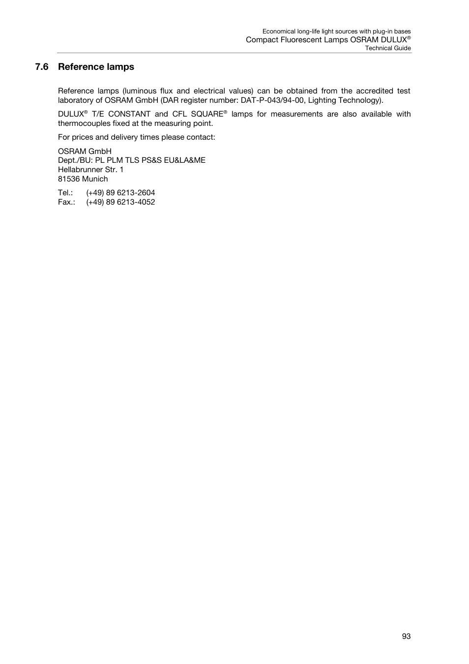 6 reference lamps, 6, p | OSRAM DULUX F User Manual | Page 95 / 108