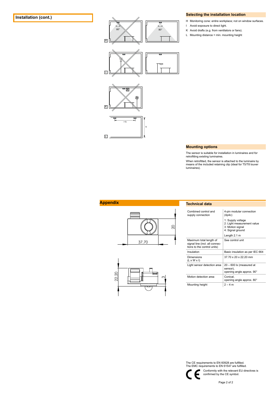 Installation (cont.), Appendix | OSRAM LS__PD MULTI 3 A User Manual | Page 2 / 2
